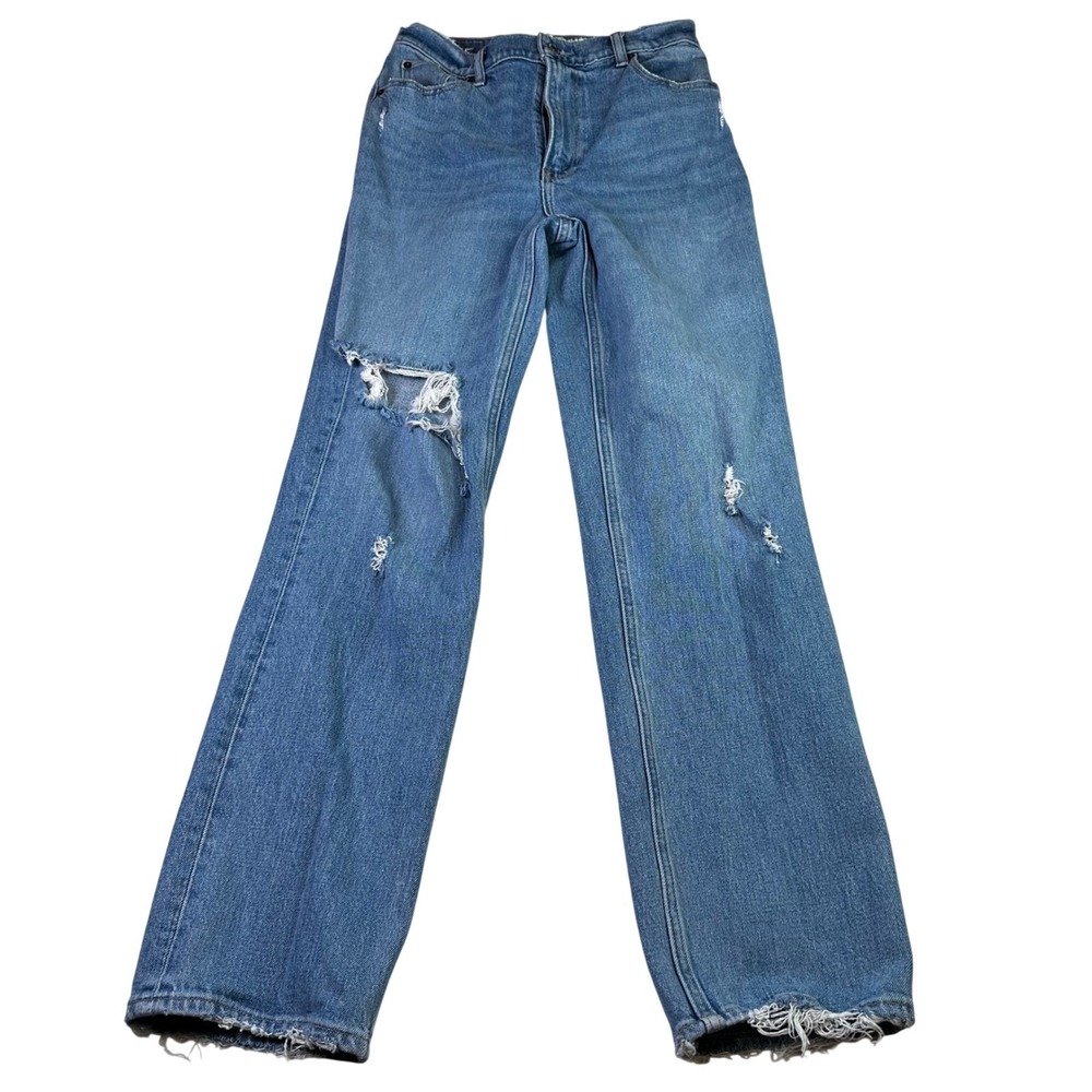 Abercrombie Fitch 90s Straight Ultra High Rise Jeans Med Wash Distressed Sz 27‎